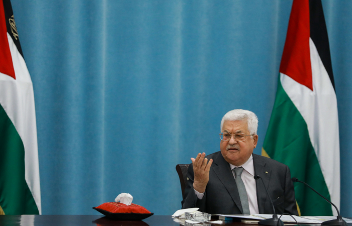 Le président palestinien Mahmoud Abbas s'exprime sur la potentielle annexion de la Cisjordanie lors d'un meeting à Ramallah, en Cisjordanie, le 7 mai 2020. ©Flash90 