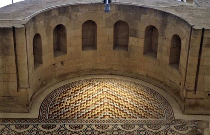 L’un des 38 panneaux de mosaïque du palais d’Hisham à Jéricho donné aux regards des touristes © Palestinian Ministry of Tourism & Antiquities