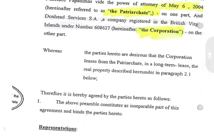 Le bail signé entre l'Eglise Grecque-Orthodoxe et Donhead Services S.A le 31 août 2004 et publié par l'avocat israélien Daniel Seidemann sur son compte Twitter, le 27/12/2022
