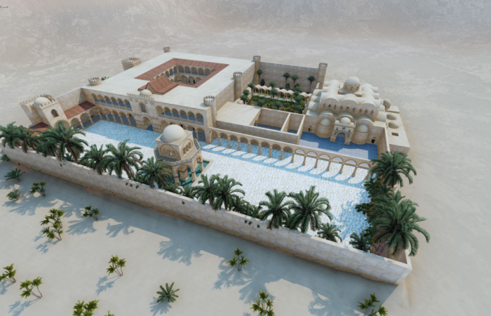 Reconstitution en 3D 
du palais d’Hisham, 
fruit du travail du professeur Ramzi Hassan de l’École d’architecture paysagère de Aas en Norvège.
