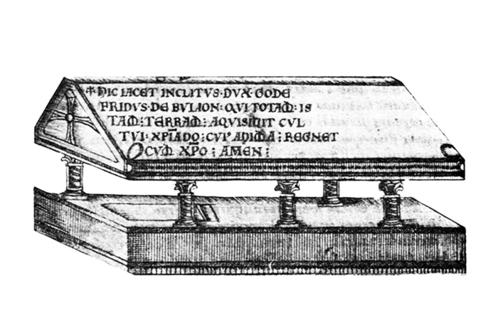 Cénotaphe de Baudoin Ier, dessin d'Elzear Horn, 1729, manuscrit conservé à la Bibliothèque vaticane.