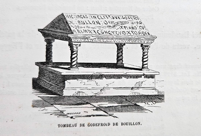 Cénotaphe de Baudoin Ier. dessin de Melchior de Vogüé, Les Eglises de la Terre Sainte,  Paris, 1860